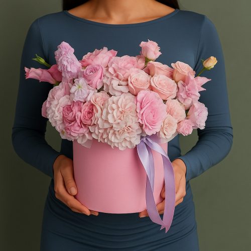 Цветы в коробке «Розовый рассвет»