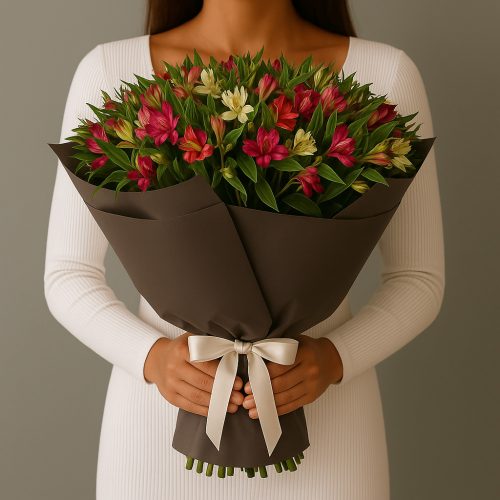 Букет «Альстромерия в графитовой упаковке»